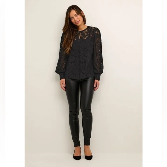 HALOGEN Long Sleeve Lace Top Woman French Style Lace Blouse Black Sz S - Picture 3 of 14